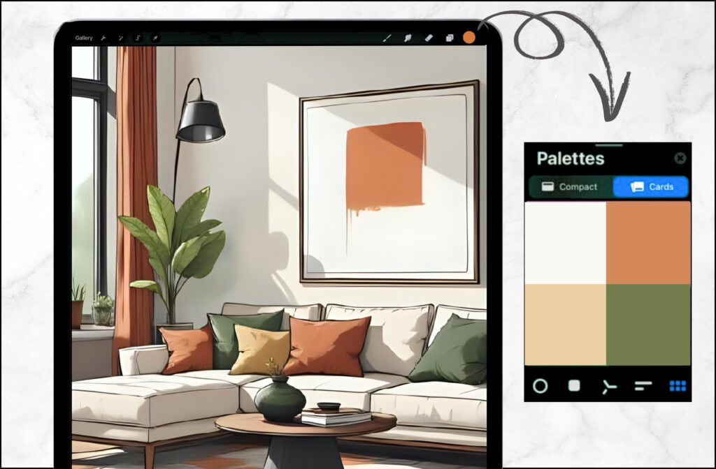 Digital coloring in Procreate, easy color palette selection, create color harmony