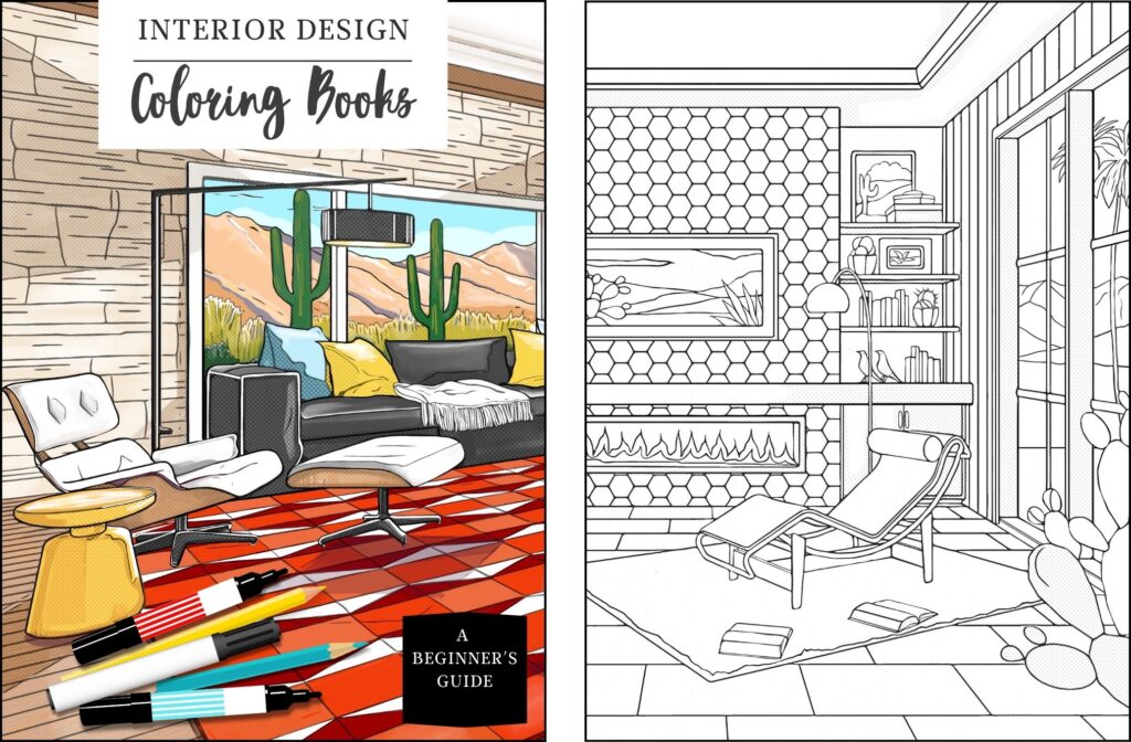 Learn tips to coloring interior design coloring books and pages using markers, colored pencils or coloring in Procreate