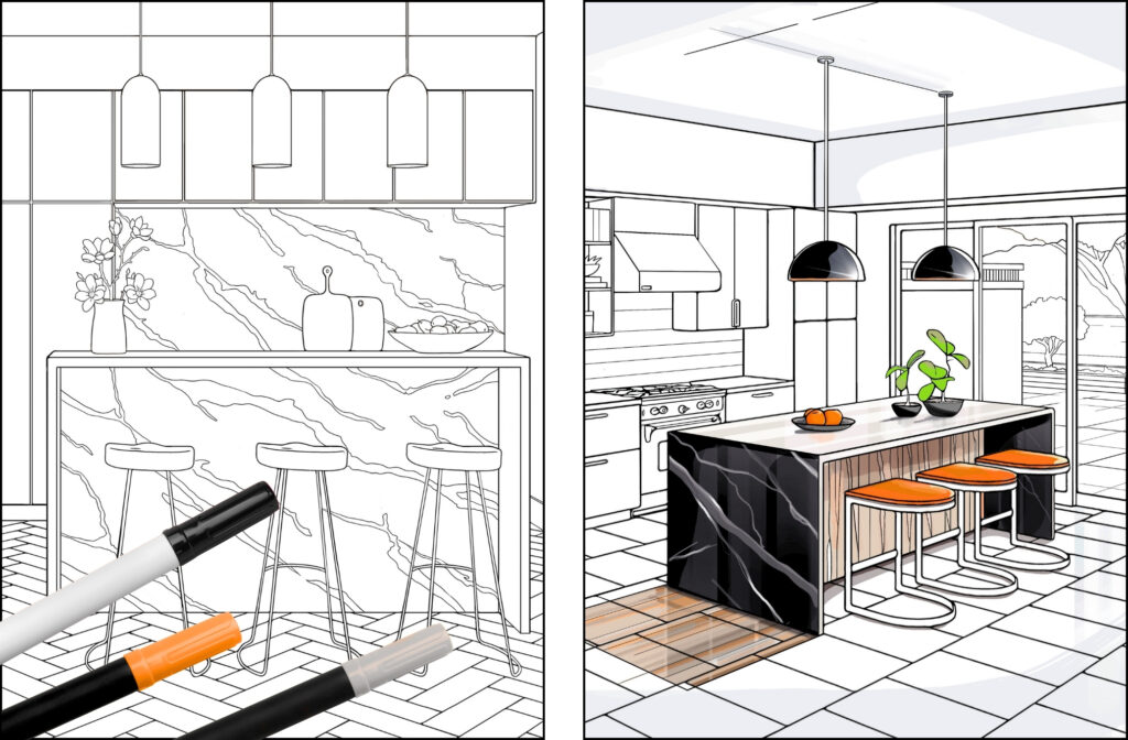 Learn how to color kitchen coloring pages using markers, using Procreate