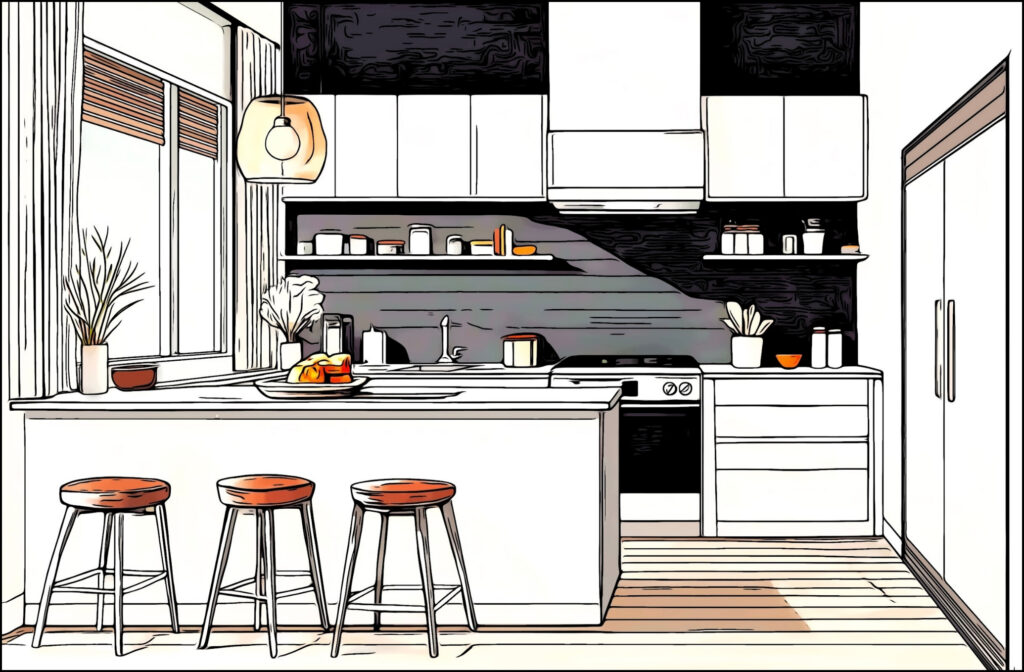 Printable kitchen coloring pages for beginners to intermediate