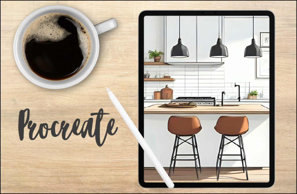 kitchen coloring pages, Procreate, how to open drawings in Procreate, Procreate for beginners, 