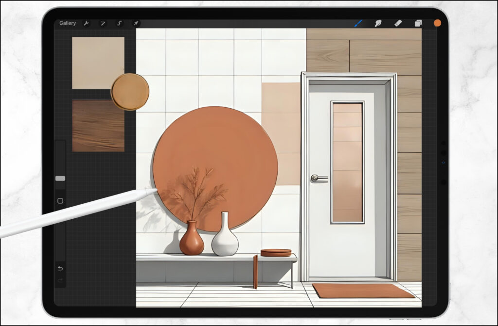 Procreate Interior Design, Procreate for interior design, materials boards
