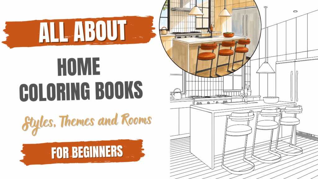 Blog post exploring home coloring books with a variety of interior design styles, room layouts, and decorating themes.